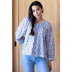 EMERSON FRY Sz M Medium Blue Pink Floral Frances Blouse Top